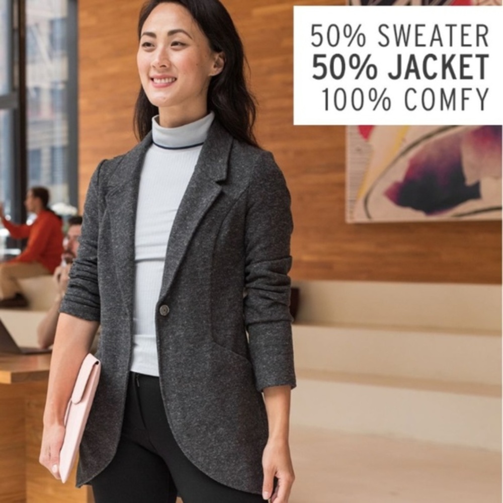 Betabrand Cozy Office Sweater-Jacket (Charcoal)